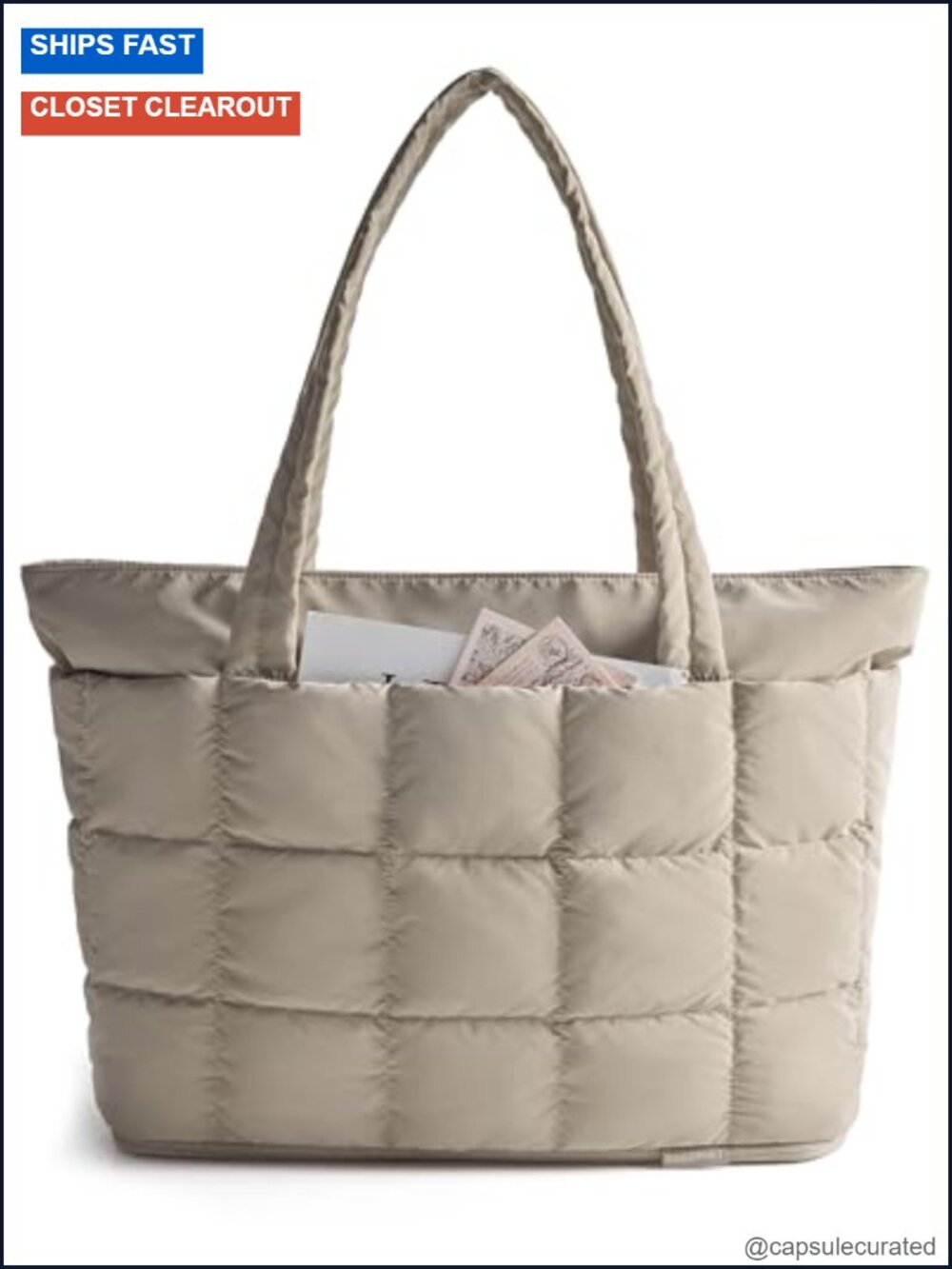 Expandable Puffer Tote Bag, Quilted Work Travel Bag, Waterproof Carry On